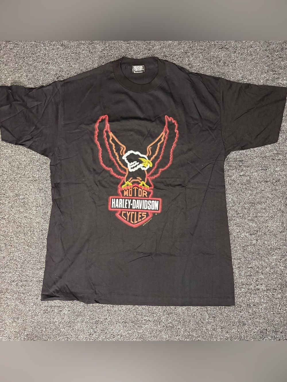 Vintage 90s Harley Davidson Neon Sign Eagle T-Shirt Black XL
